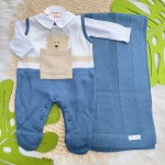  Saída de Maternidade Theodoro Liso - Azul Jeans e Bege