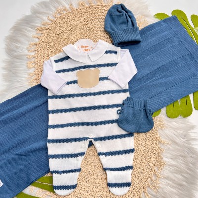 Saída de Maternidade Hugo - Branco e Azul Jeans
