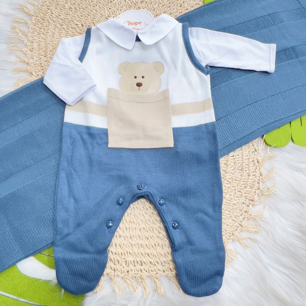  Saída de Maternidade Theodoro Liso - Azul Jeans e Bege