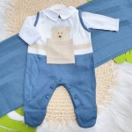  Saída de Maternidade Theodoro Liso - Azul Jeans e Bege