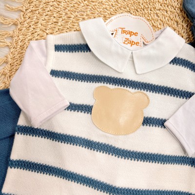 Saída de Maternidade Hugo - Branco e Azul Jeans
