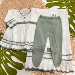 Saída de Maternidade Carla -Off White e Verde