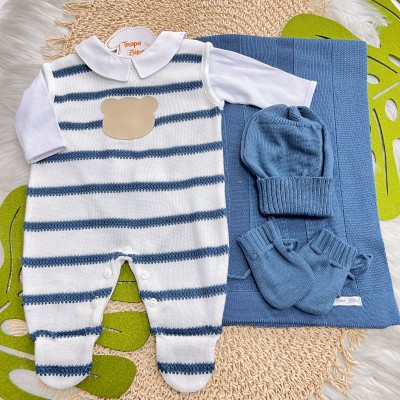 Saída de Maternidade Hugo - Branco e Azul Jeans