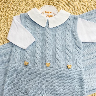  Saída de Maternidade Henry Salopete - Azul Bebê Manta Trança