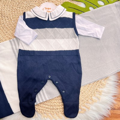 Saída de Maternidade Kayky - Azul Marinho e Cinza