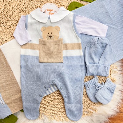  Saída de Maternidade Theodoro - Azul Jeans e Bege