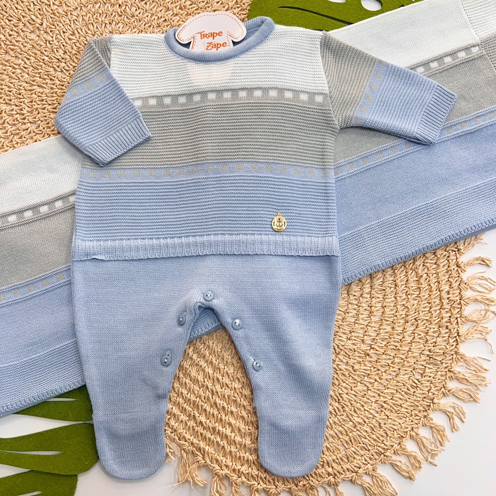 Saída de Maternidade Âncora- Azul Bebê com Cinza