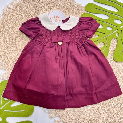 Inverno 2025 - Vestido Tricoline com Bordado - Bordô