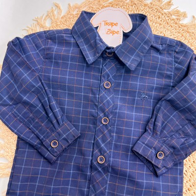 Inverno 2025 - Conj. Camisa Quadriculada e Calça em Sarja - Marinho e Marrom