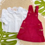 Inverno 2025 - Conj. Blusa Manga Longa e Jamper Veludo Flores - Vermelho e Branco