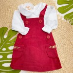Inverno 2025 - Conj. Blusa Manga Longa e Jamper Veludo Flores - Vermelho e Branco