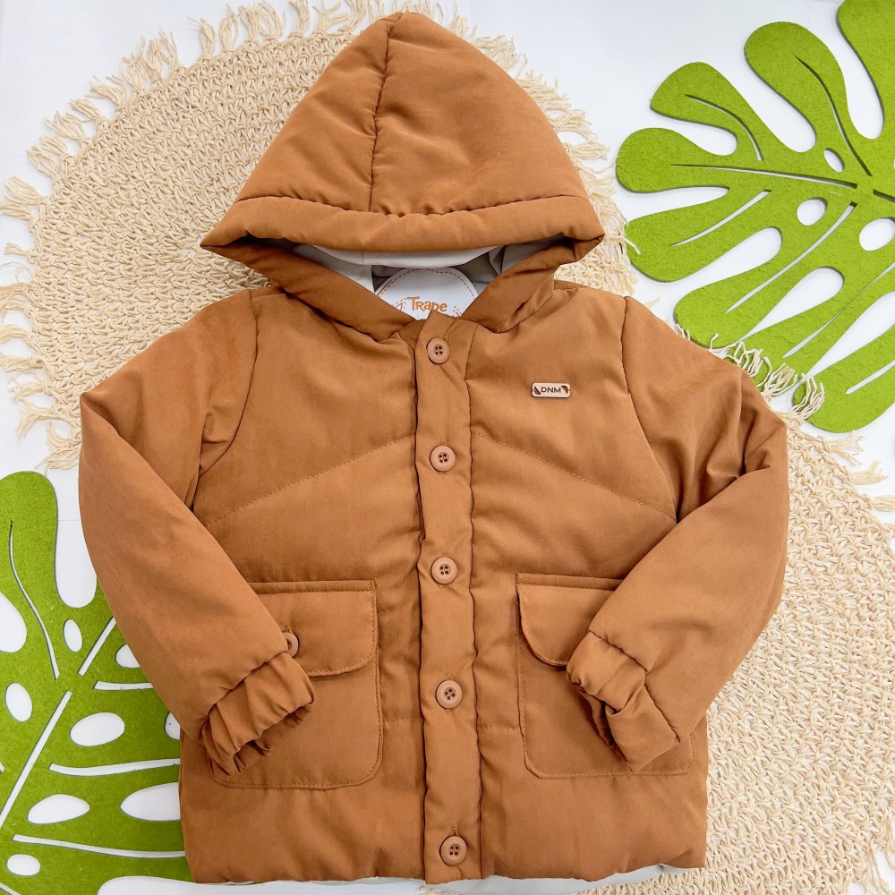 Inverno 2025 - Jaqueta Acolchoada Suedine com Capuz - Marrom