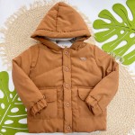 Inverno 2025 - Jaqueta Acolchoada Suedine com Capuz - Marrom