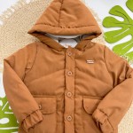 Inverno 2025 - Jaqueta Acolchoada Suedine com Capuz - Marrom