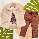 Inverno 2025 - Conj. Colete em Pelinho, Blusa Ursinha e Calça Cirre - Areia