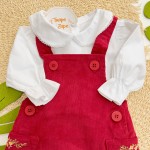 Inverno 2025 - Conj. Blusa Manga Longa e Jamper Veludo Flores - Vermelho e Branco