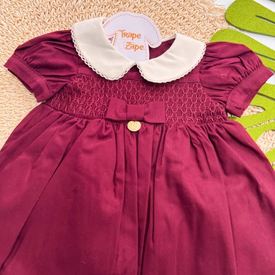 Inverno 2025 - Vestido Tricoline com Bordado - Bordô