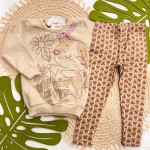 Inverno 2025 - Conj. Blusão Lovely Kitty e Legging Corações - Marrom 