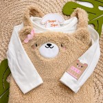 Inverno 2025 - Conj. Body Manga Longa e Salopete Ursinha com Pelinho Hugs Here - Areia e Off White
