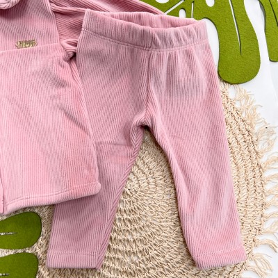 Inverno 2025 - Conj. Casaco e Calça em Plush Canelado - Rose