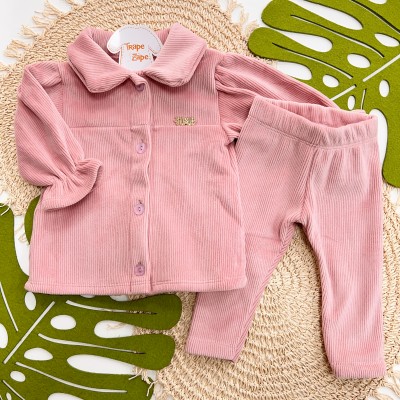 Inverno 2025 - Conj. Casaco e Calça em Plush Canelado - Rose