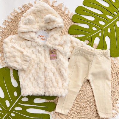  Inverno 2025 - Conj. Jaqueta de Pelinho Hugs Here e Legging - Creme