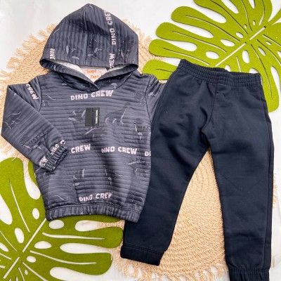 Inverno 2025 - Conj. Blusão Dino Crew e Calça em Moletom - Cinza e Preto