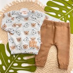 Inverno 2025 - Conj.Blusa Baby Bear e Calça em Moletom - Mescla e Marrom