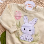 Inverno 2025 - Conj. Blusa Coelhinha no Jardim e Legging Rosas - Creme e Marrom