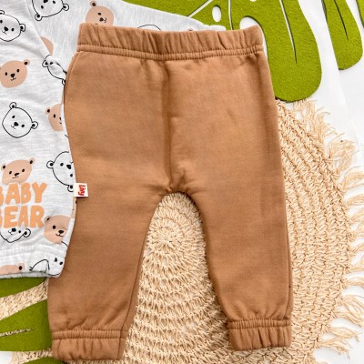 Inverno 2025 - Conj.Blusa Baby Bear e Calça em Moletom - Mescla e Marrom