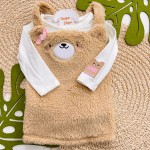 Inverno 2025 - Conj. Body Manga Longa e Salopete Ursinha com Pelinho Hugs Here - Areia e Off White