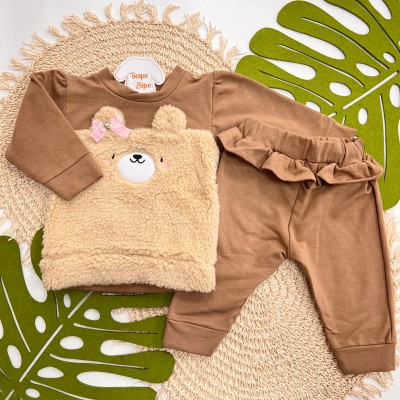 Inverno 2025 - Conj. Blusa Ursinha com Laço e Legging - Marrom