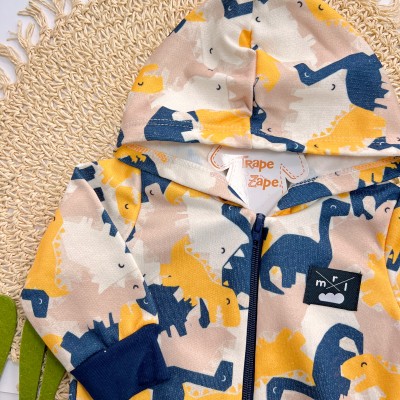 Inverno 2025 - Conj. Jaqueta Dinossauros e Calça em Moletom - Amarelo e Marinho