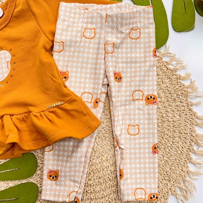Inverno 2025 - Conj. Blusão Love e Legging Ursinhas com Lacinhos - Mostarda