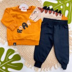 Inverno 2025 - Conjunto Dino Fofo Roar Casaco e Calça em Moletom - Laranja 