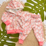 Inverno 2025 - Conj. Jaqueta com Capuz em Pelinho e Calça Flores - Rosa