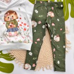 Inverno 2025 - Conj. Casaco em Pelinho Porco Espinho e Legging - Off White e Verde