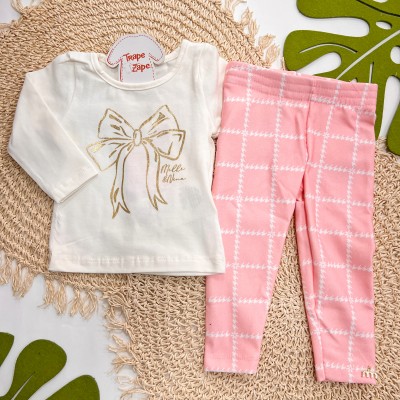 Inverno 2025 - Conjunto Lacinho Blusa e Calça de Malha - Rosa 