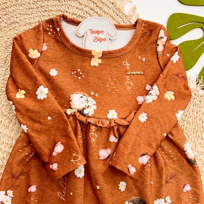 Inverno 2025 - Vestido So Cute de Malha Flanelado por Dentro  - Caramelo 