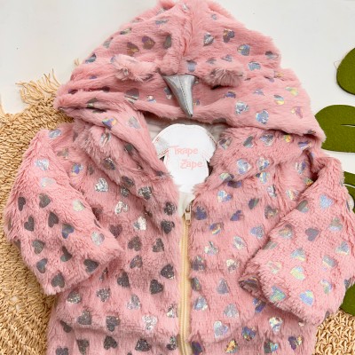 Inverno 2025 - Macacão Unicórnio com Capuz em Pelinhos Abertura em Ziper - Rosa 