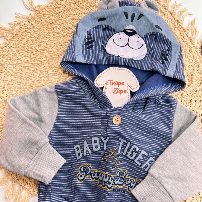Inverno 2025 - Conjunto Baby Tiger Casaco com Capuz e Calça Moletom - Mescla 