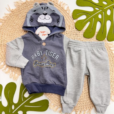 Inverno 2025 - Conjunto Baby Tiger Casaco com Capuz e Calça Moletom - Mescla 