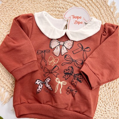 Inverno 2025 - Conjunto Lacinhos Casaco com Colarinho e Calça Brilhante - Ferrugem 