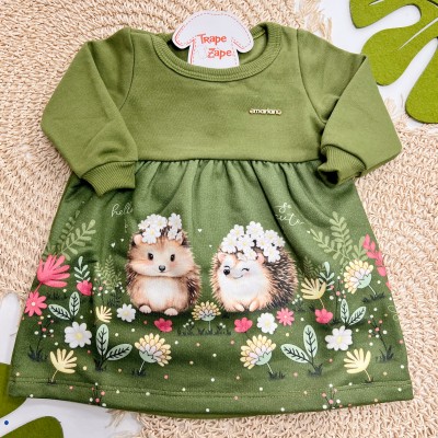  Inverno 2025 - Vestido Amiguinhas na Floresta em Moletom  - Verde 