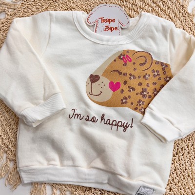 Inverno 2025 - Conjunto Oncinha Im So Happy Casaco Moletom e Calça Legging - Branco 