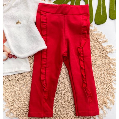 Inverno 2025 - Conjunto 3 peças Ursinha com Lacinho Blusa, Bolero e Calça - Vermelho 