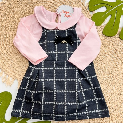 Inverno 2025 - Conjunto Body com Gola e Salopete de Malha - Rosa e Preto 