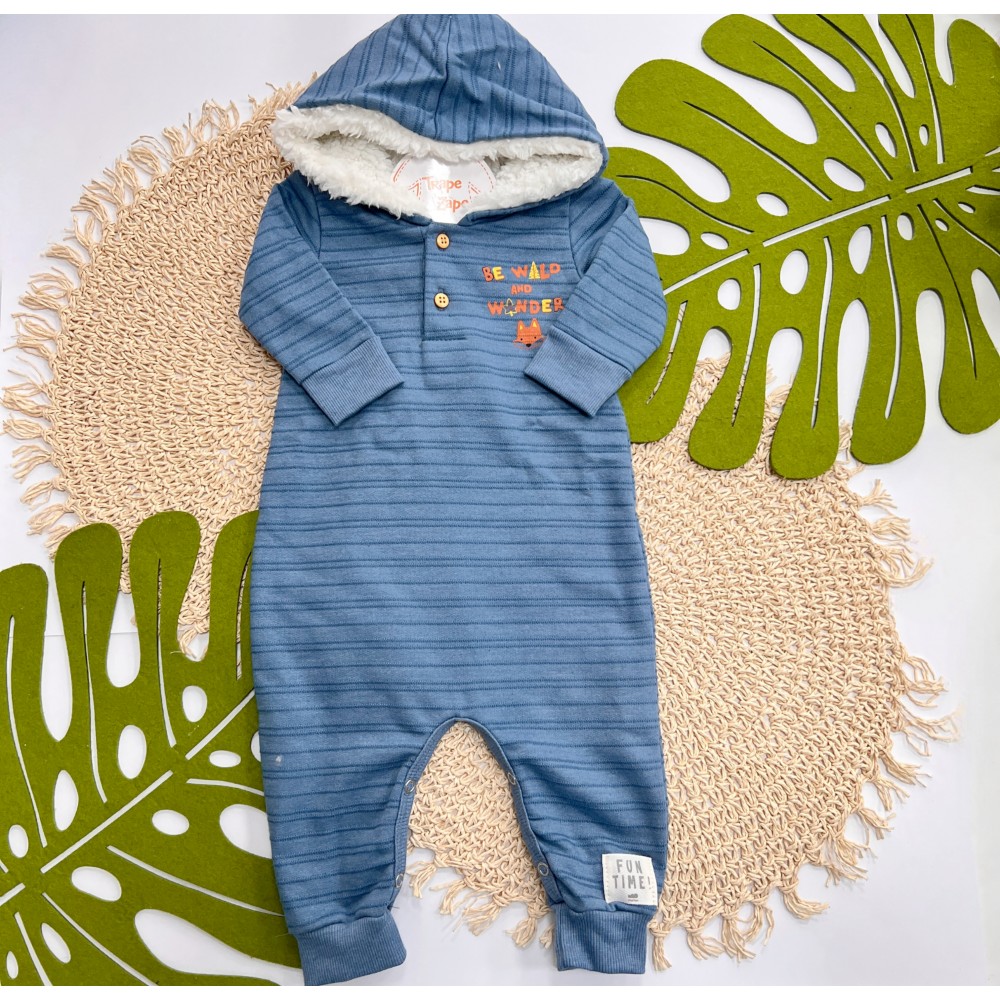 Inverno 2025 - Macacão em Moletom Com Capuz Be Wild - Azul Jeans