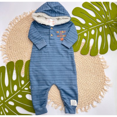Inverno 2025 - Macacão em Moletom Com Capuz Be Wild - Azul Jeans