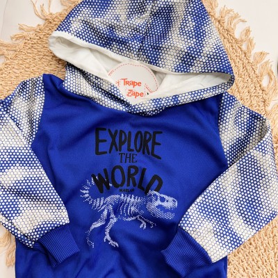 Inverno 2025 - Conjunto Dino Explore the World Casaco com Capuz e Calça - Azul 